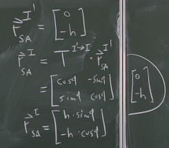 Bestimmung des Verbindungsvektors von Punkt S zu Punkt A unter Ausnutzung der zuvor gewonnenen rotatorischen Transformationsmatrix.