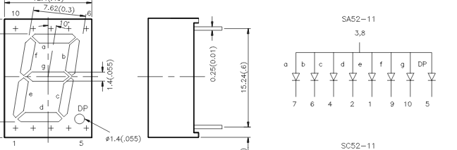Sieben Segmentanzeige Kingbright SA52-11GWA (gemeinsame Anode!)