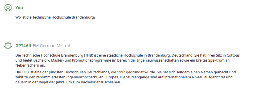 Ein Test mit gpt4all unter Verwendung des deutschen Sprachmodells 