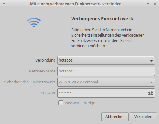 3b) Den Laptop mit dessen eigenem Hotspot verbinden