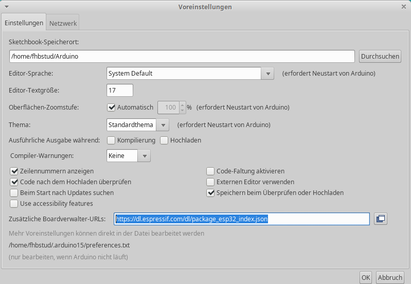 Datei->Voreinstellungen / File->Preferences