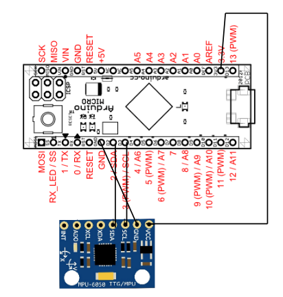 Schematischer Versuchsaufbau zum Testen des MPU6050.