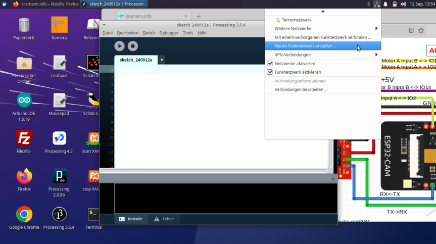 Blick auf den Desktop von Xubuntu (beim Erstellen eines Hotspots).