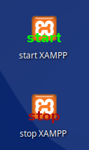 Der lokale Webserver kann durch Doppelklick auf die Desktop-Symbole start XAMPP, bzw. stop XAMPP gestartet und gestoppt werden.