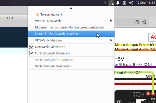 1a) Neues Funknetzwerk erstellen.