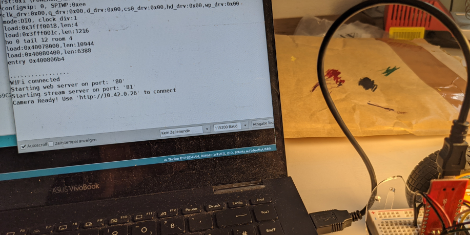 IP-Adresse (hier 10.42.0.26) wird im Serial Monitor der Arduino-IDE sichtbar.