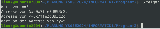 Terminal-Ausgabe zum obigen Programm.
