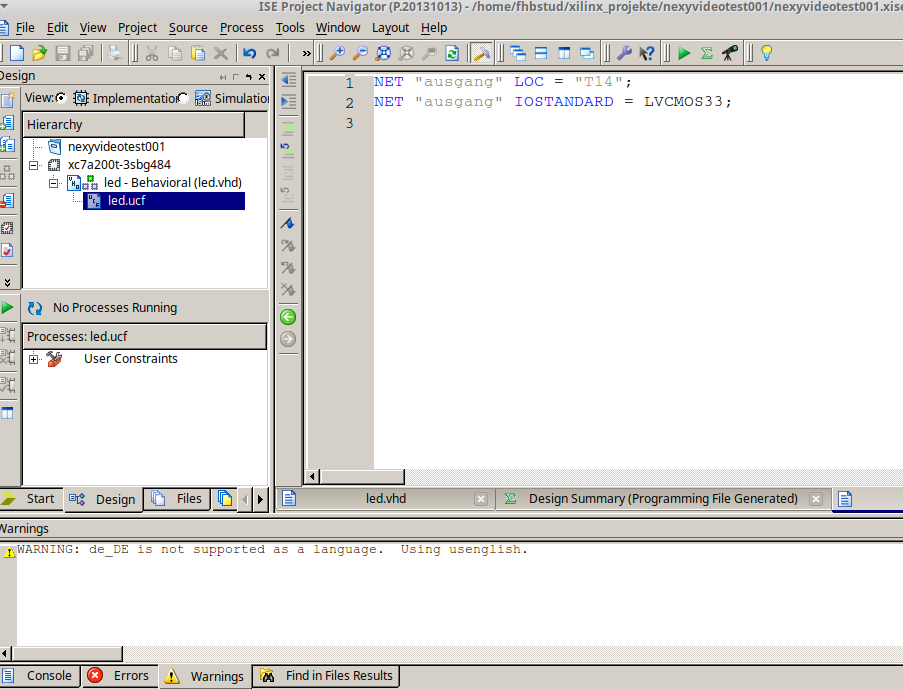 Pinzuordnung &uuml;ber .ucf-Datei.