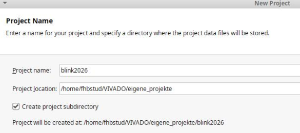 Projektname und Pfad festlegen.