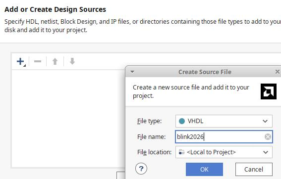 VHDL-Quelltextfile und Constraints-File erzeugen.