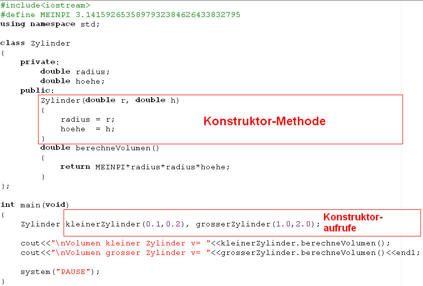 C++ Beispiel mit Konstruktor