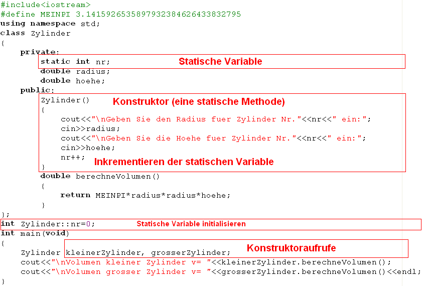 C++ Programm mit Konstruktor und statischer Variable nr