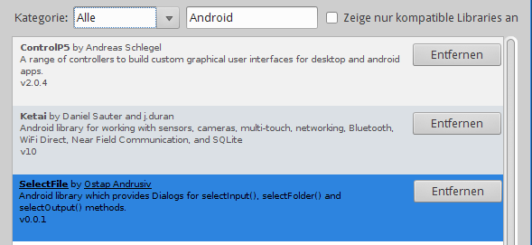 Verfügbare Android-Libraries für Processing.