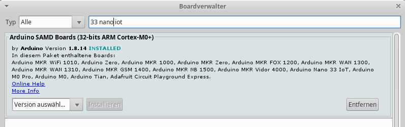 Arduino SAMD-Bibliothek installieren.
